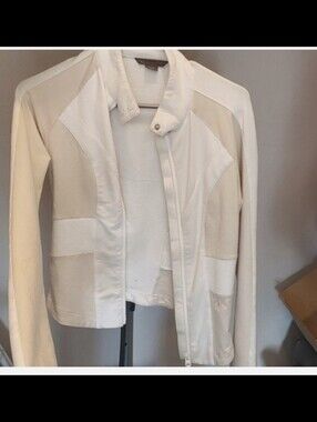 Armani Exchange Cream Zip-Front Leather Jacket
